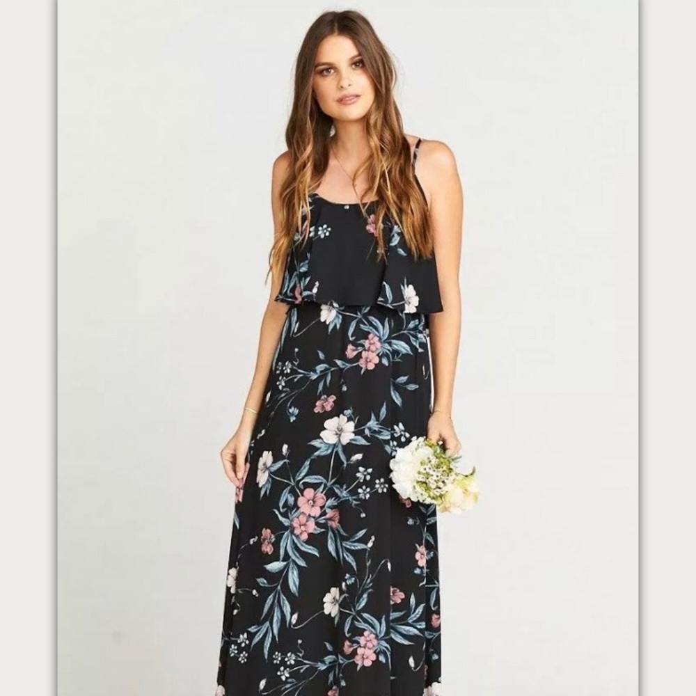 Show Me Your Mumu Caitlin Ruffle Maxi Black Floral